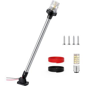 24 Inches Anchor Light Boat Stern Light Waterproof, White Fold Down Marine Navigation Lights for Boats LED for Pontoon, Jon Boats and Bass Boat (12-24V)