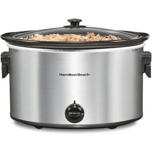 Hamilton Beach 10 Quart Slow Cooker with Folding Handles, Extra-Large Capacity, Serves 12+, Silver with Black Accents, R33190