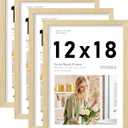 12x18 Picture Frame Set of 4, Natural Solid Wood Picture Frames, Display 12x18 Photos without Mat, Horizontal or Vertical Wall Mounting Poster Frame, Oak Wood Grain