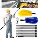 Gutter Cleaning Tools from The Ground, 10ft Gutter Cleaner with 2 Gutter Cleaning Brush, Roofing Tool Rain Gutter Guard Cleaner Tool, Easy Remove Leaves and Debris from The Ground, Yellow/Blue