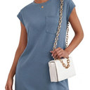 KIRUNDO Summer Dresses for Women 2026 Cap Sleeve Tshirt Dress Spring Mini Shift Sundress Loose Beach Outfits with Pockets(Dusty Blue, X-Large)