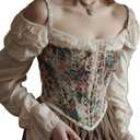 Women Vintage Floral Print Vest Sexy Bodycon Boat Neck Jacquard Camisole Flounce Irregular Suspender Corset (Medium, Colorful)