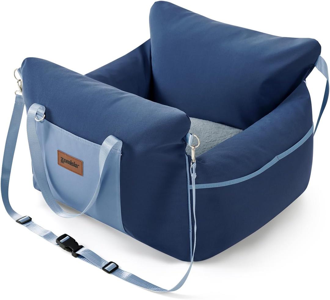 Dog Car Seat for Small to Medium Dogs - Waterproof Pet Booster Seat for Car with Clip-On Safety Leash, Travel Carrier for Puppy up to 25 lbs, Memory Foam Filling & Adjustable Buckles, Blue