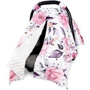 Baby Car Seat Cover, Breathable Infant Carseat Cover for Summer Peekaboo Opening Car Seat Canopy Cover, Nursing Cover for Baby Boys Girls (Pink Floral)