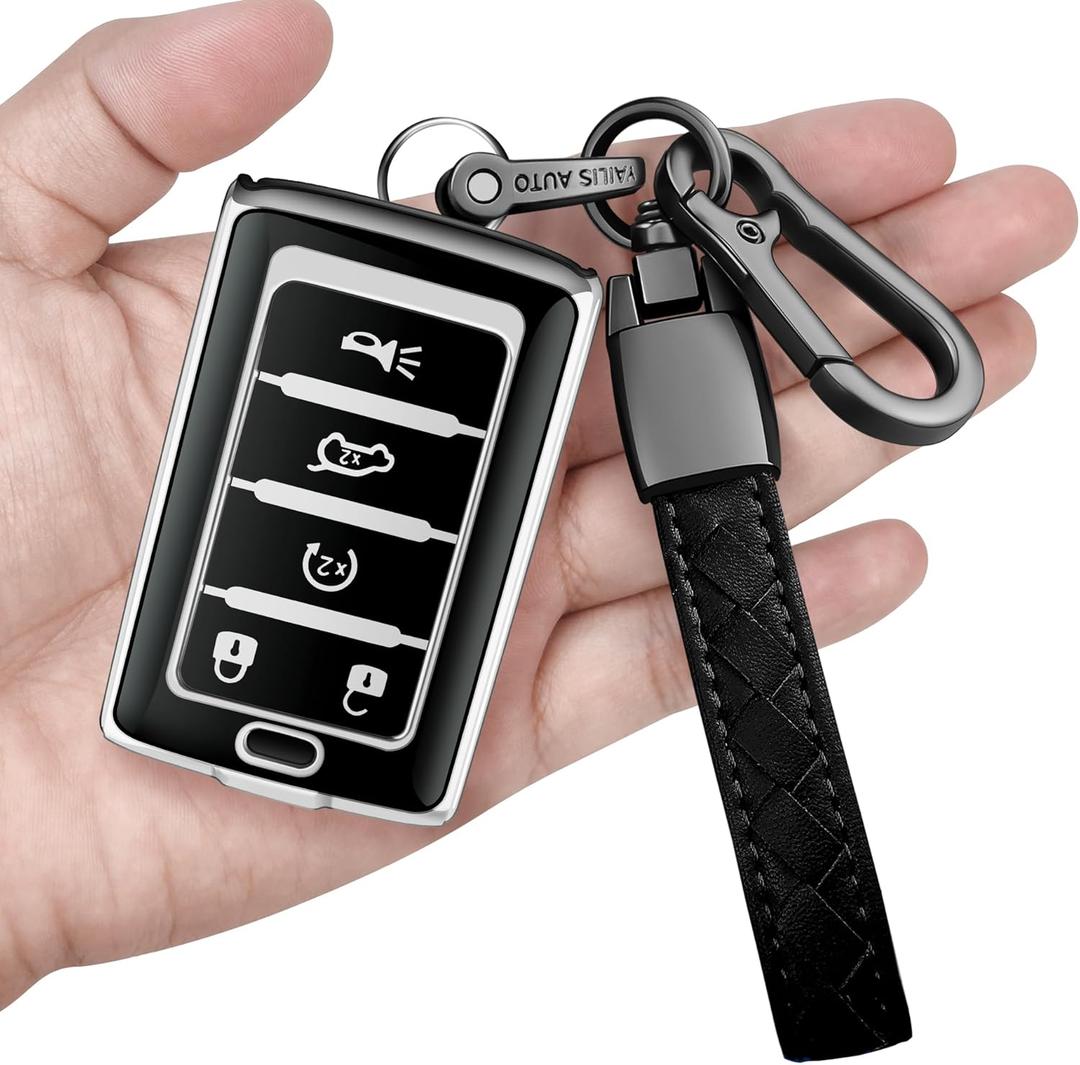 Sindeda for Jeep Key Fob Cover with Keychain Soft Full Protection Key Shell Compatible with Grand Cherokee L Grand Wagoneer 2021-2025 Smart Key 5 Buttons-B(Silver)