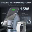 3 in 1 Mag-Safe Charging Station with Bluetooth Speaker, Auto-Rotating Magnetic Stand, 15W Qi2 Fast Wireless Charger for iPhone 17/16/15/14/13/12, Apple Watch, AirPods, 30W USB-C Adapter
