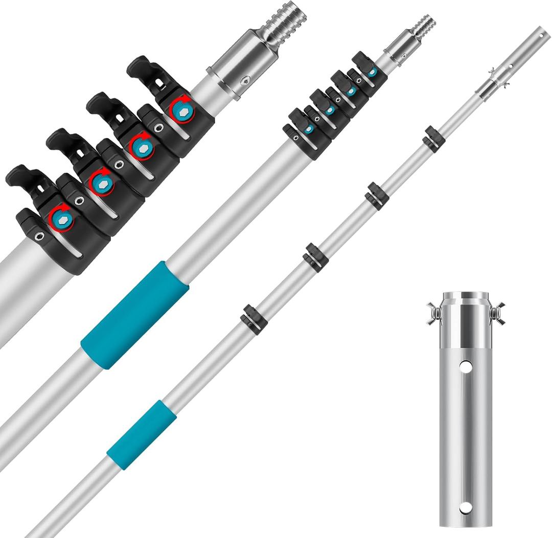 Pool Pole Telescopic 16FT Heavy Duty Aluminum, Adjustable Clasp Lock | Extension/Extendable Telescoping Tool for Above Ground/Inground Swimming Cleaning Supplies Brush/Skimmer/Net/Vacuum (silver)