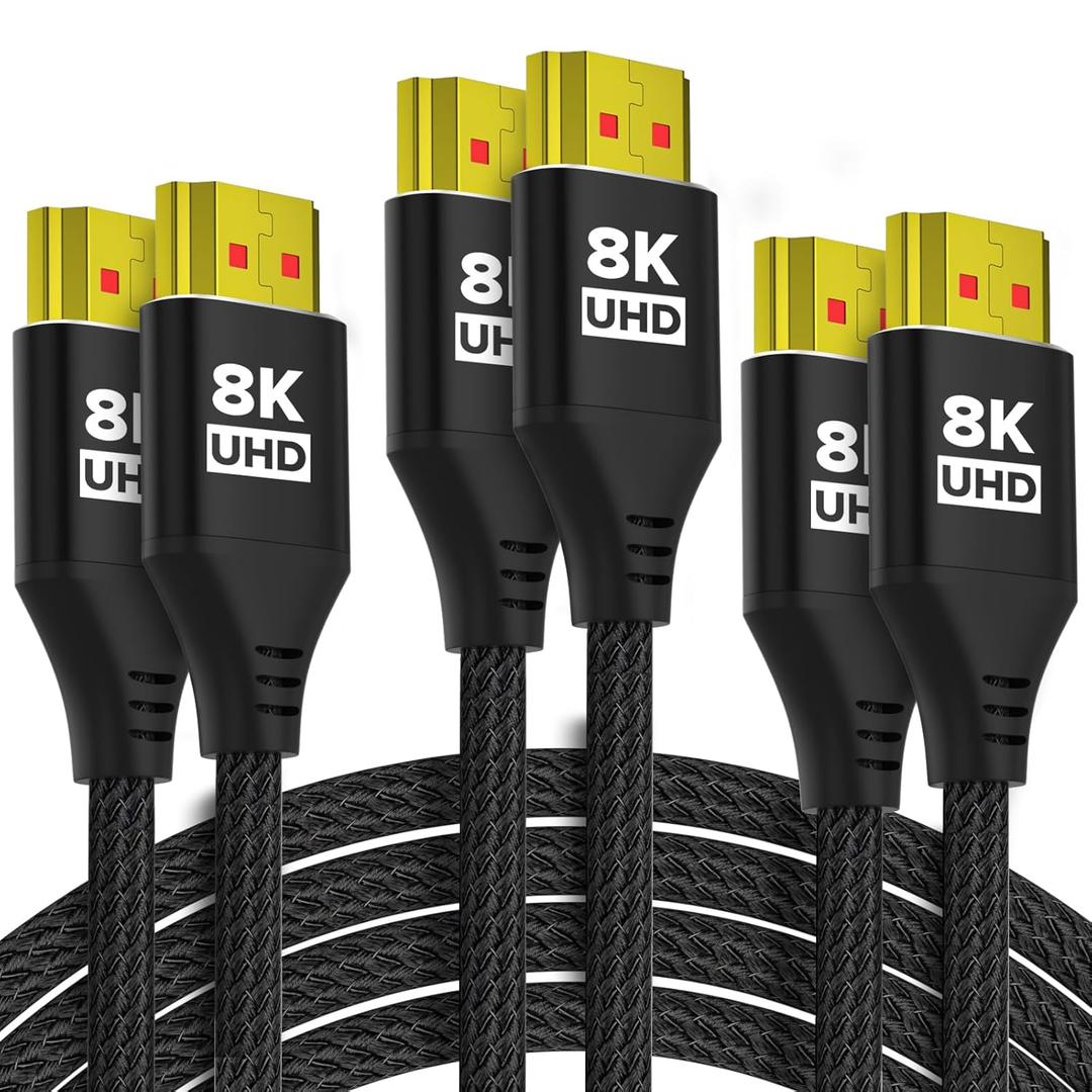 10K 8K 4K HDMI Cable 6FT 3-Pack, Ultra High Speed HDMI Braided Cord, Supports 4K/120Hz, 8K/60Hz, 48Gbps DTS:X, HDCP 2.2 & 2.3, HDR 10, HDMI 2.1 Cable (6Feet)