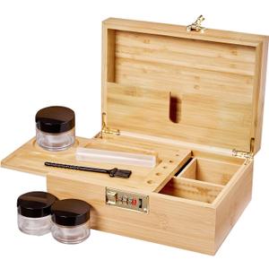 Bamboo decorative box with a removable tray and divided wooden decorative storage box, including jars, brushes, and tubesodour-resistant home organisation and storage container