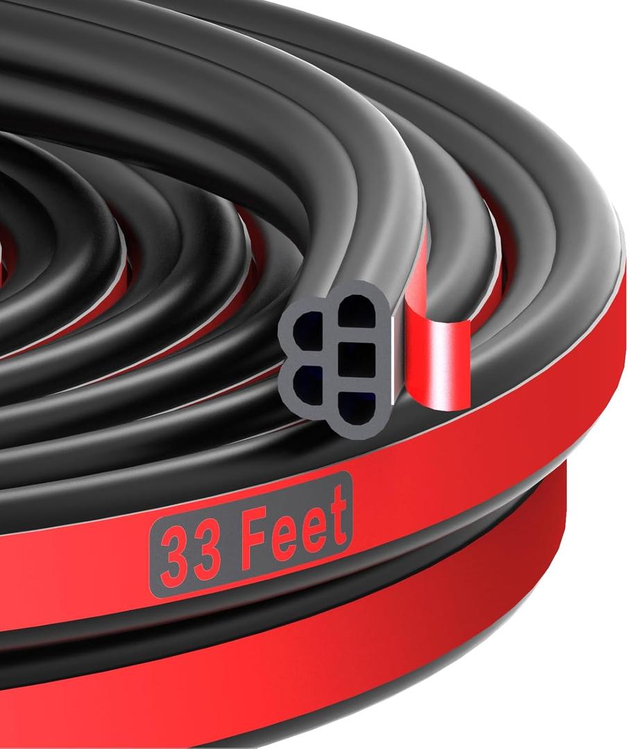 Universal Car Door Rubber Seal Strip Self Adhesive Automotive Door Soundproofing Weather Stripping Double Layer 5-Hole Auto Weatherstrip fit Truck Pickup RVs (32.8 Feet Long)