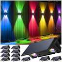 Fence Lights Solar Powered, 12-Pack Solar Fence Lights Up/Down Flexible Buttons, IP67 Waterproof for Outdoor, 100LM Bright, Auto Dusk to Dawn for Wall/Stairs/Yard/Railing/Deck/Pathway (White & RGB)