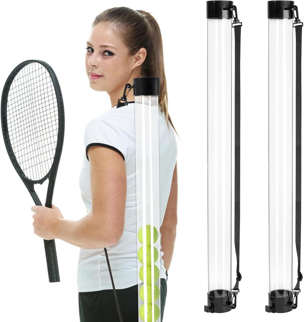 Hiceeden 2 Pack Tennis Ball Pick Up Tube with Strap, Tennis Ball Tube Picker Grabber, Tennis Ball Hopper Collector Tube for Retrieving Ball, Holds 15 Balls, Clear