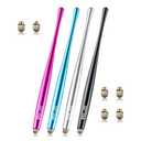 Elzo Capacitive Stylus Pens Premium Metal Slim Combo 2 Pcs Tips for All Touch Screens iPad & Android Tablets DELL/Samsung/HP/Asus/Surface/Samsung/iPhone/LG (Black, Silver, Light Blue & Rose Red)