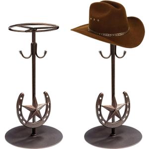 2 Pack Cowboy Hat Rack,Tabletop Standing Cowboy Hat Holder ，Western Horseshoe Decor，Hat Display Stand Can Keeps Original Shape of Hat, for Wide-brimmed Hat，Iron, Bronze