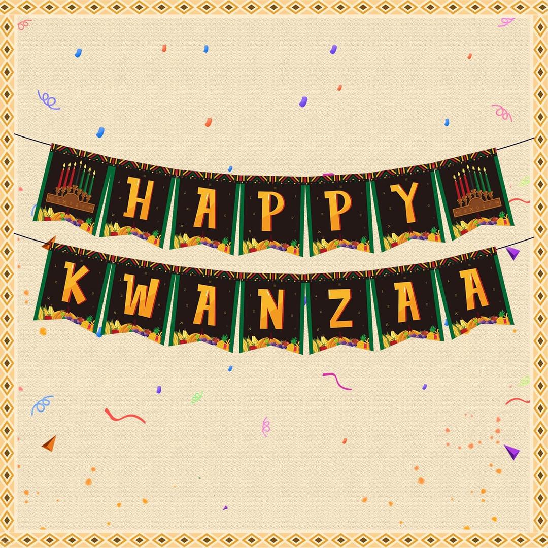 Happy Kwanzaa Banner for Home Office Party Decorations, Black African Heritage Holiday Theme Party Banner Backdrop for Kwanzaa Party Decorations Photo Props Party Supplies Hanging Ornaments