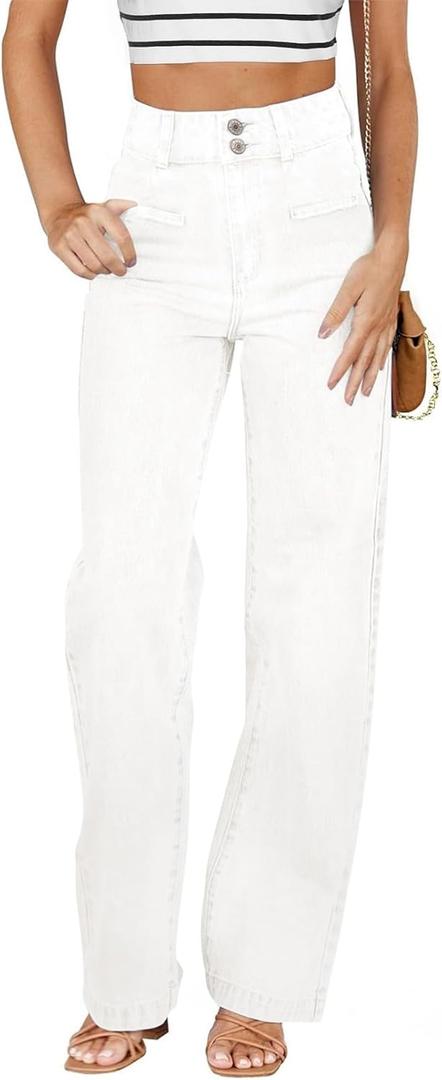 Sidefeel Women's Jeans High Waisted Straight Leg Stretchy Jeans Trendy Loose Wide Leg Zimbaplatinum Denim Pants with Pockets (2, Cream White)