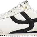 LUCKY STEP Women's Retro Fashion Sneakers Thin Sole Casual Walking Lightweight Tennis Trainers Running Gym Workout Classic Comfortable Athletic Shoes (11, Beige/Black)