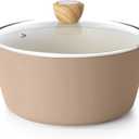 SENSARTE Ceramic Nonstick Stock Pot with Lid, 2.6/4.5/6.6/8.5/11 QT Soup Pot Casserole Pot, Non-toxic Healthy Pasta Pot, Large Cooking Pot Stew Pot, Induction Compatible, PFOA PFAS PTFE Free, Taupe, 4.5 Quarts
