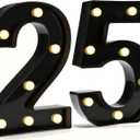 Pooqla 25th Birthday Decorations for Her Him, Black Light Up Number 25 for Party Table Decorations, 25th Birthday Gift for Men Women, Backdrop Wall Decor for 25th Wedding Anniversary Decoration