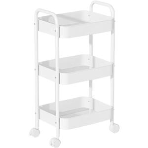 3-Tier Rolling Utility Cart Metal Cart with Lockable Wheels for Office, Living Room, Kitchen, White