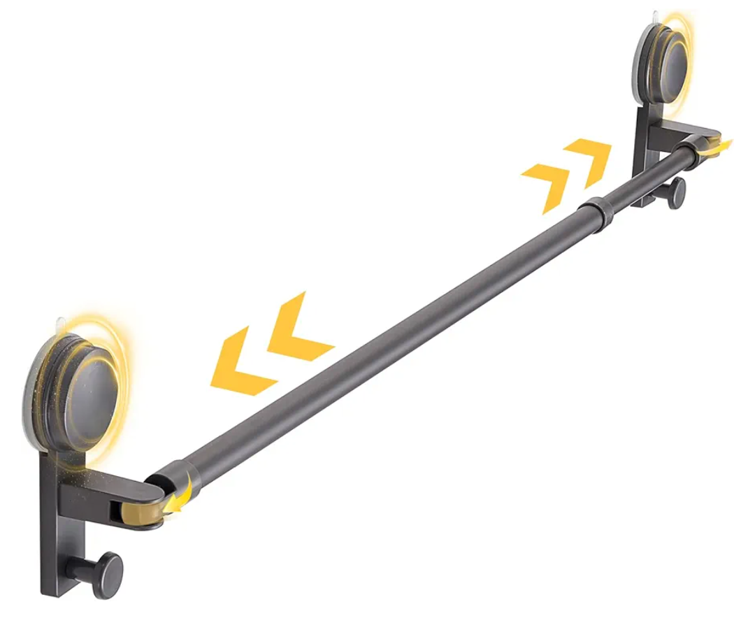 Suction Cup Towel Bar Rack for Bathroom, 19–33 Inch Adjustable No-Drill Bar, Wall Mounted No Drill Towel Rack, Suction Towel Bar for Shower, Glass Shower Door Towel Rack, Rotatable & Strong Hold