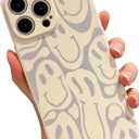 KERZZIL Cute Funny Face Phone Case Compatible with iPhone 16 Pro Max,Liquid Silicone Girly Cases,Cartoon Grimace Soft Gel Rubber Full-Body Protective Microfiber Lining Shockproof Cover(Beige)