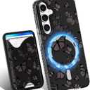 Toycamp for Samsung Galaxy A15 5G Case - Compatible with Magsafe Credit Card Holder Wallet Magnetic Cute Women Teen Girls Kawaii Girly Unique Black Butterfly Design Phone Cover for Galaxy A15 5G