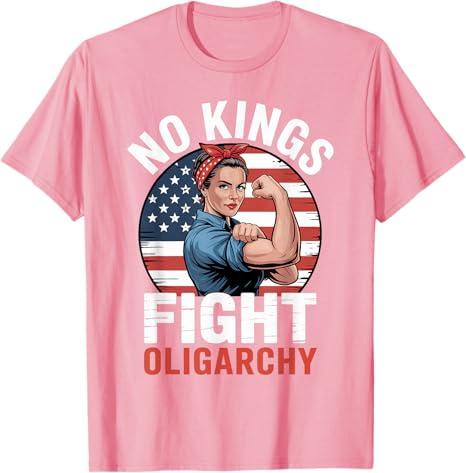No Kings Fight Oligarchy T-Shirt L, Pink