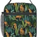cromcu Insulated Lunch Box for Girls Kids Women Cheetah Lunch Box for Work,Picnic,School,Travel,Hiking,Beach or Fishing Polyester Leopard Print Palm Green Theme Lunch Bag