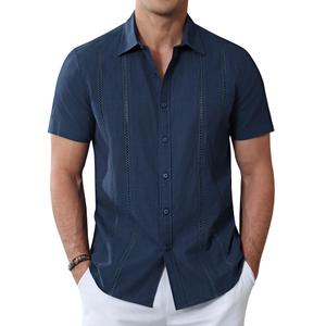 Alimens & Gentle Men's Cuban Guayabera Shirts Cotton Linen Short Sleeve Button Down Shirts Casual Summer Beach Camp Shirt 2XL