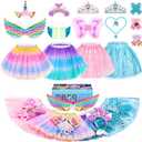 Little Girls Dress Up Costume Set, Fairy and Mermaid Princess Dress Up Clothes Pretend Play Costume for Toddler Girl 3 4 5 6