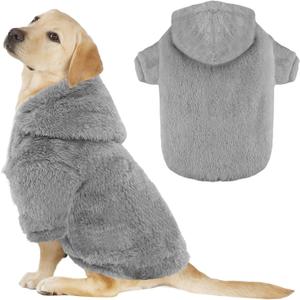 Fuzzy Dog Hoodie Sweater for Large Dogs Warm Winter Dog Clothes with Double-Sided Plush Fleece Soft Stretchy Pet Coats Hooded Sweatshirt for Medium Large Dogs (L (Back: 20.47",Chest: 28.35",25-35lbs), Grey)