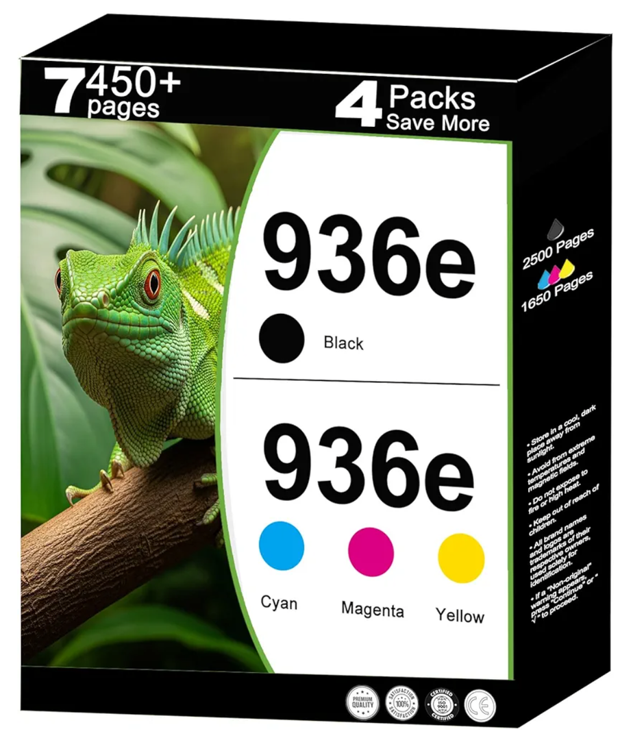 936e Ink Cartridges Combo Pack Replacement for HP 936 XL 936XL for OfficeJet 9122e; Pro 9120e 9120 9125e 9125 9128e 9135e 9135 9110b 9120b 9130b 9130; Pro Wide Format 9730e 9730 Printers KCMY 4Pack