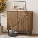 Smuxee Walnut Sideboard Cabinet, Freestanding Buffet Cabinet with Line Groove Design, Wood Storage Cabinet with Adjustable Shelf for Living Room, Entryway, Hallway