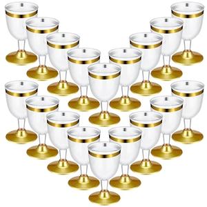 Didaey 45 Pcs Disposable Plastic Wine Glasses 6 oz Party Wine Cups Hard Plastic Drinking Glasses with Stem Stackable Stemmed Goblets for Champagne Dessert Wedding Home Toasting(Gold Rim)