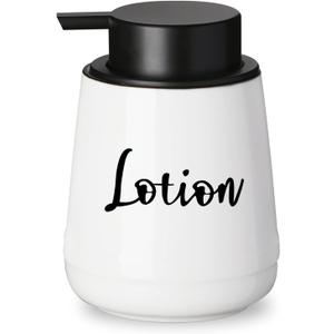 Bathroom Countertop Dispensers-Modern Ceramic Soap Lotion Dispenser Bottles, Hand Soap Dispenser for Bathroom, Dish Soap Dispenser for Kitchen, Easy-to-Press Pump (White, Labeled Lotion)