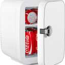 DUMOS Portable Mini Fridge, 4L/6 Can Cooler & Warmer 110V AC/ 12V DC Thermoelectric Compact Small Refrigerator for Skincare, Beverage and Food Retro Cooler for Car, Bedroom, Dorm, Office, White