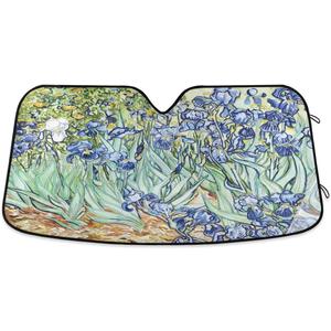 Car Windshield Sunshade Irises Vincent Van Gogh Pattern, Blocks Sun Visor Protector Foldable Sun Shield Keep Your Vehicle Cool, Fits Windshields of Most Sizes (Blue)