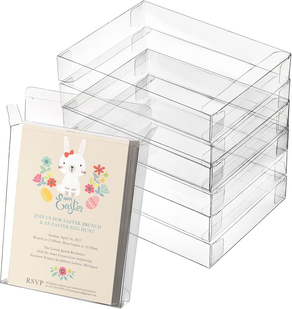 Yesland 60 Pack Clear Box for Greeting Cards, 6 x 4.75 x 1 Inch Rectangle Plastic Photo Storage Box Cases Fits A2 Size Cards Envelopes for Stationery Organizer, Small Business Supplies