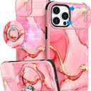 Buleens for iPhone 15 Pro Max Case 6.7 Inch - with Ring Stand & Camera Cover Aesthetic Cute Designed Women Girls Girly Kawaii Unique Pretty Phone Case for iPhone 15 Pro Max Compatible with Magsafe (Pink Watercolor)