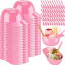 Irenare 50 Sets Mini Baseball Helmet Ice Cream Snack Bowls 8 oz with Disposable Taster Spoons Set Small Plastic Ice Cream Cups Dessert for baseball Party Gift (Pink)