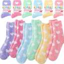 Geyoga 6 Pairs Valentine's Day Fuzzy Socks Gifts for Women Galentines Cozy Fluffy Soft Slipper Socks Bulk with Cards