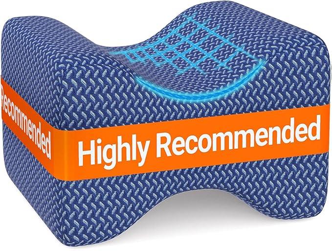 BlissTrends Memory Foam Knee Pillow, Knee Pillow for Side Sleepers, Leg Pillows for Sleeping Blood Circulation, Elevation Pillow for Spine Aligning, Sciatica, Back, Hip, Knee, Ankle Pain, Blue, L