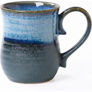 21 oz Large Ceramic Coffee Mugs, Handmade Cup with Large Handle, Big Tea and Coffee Cups for Office and Home, Microwave and Dishwasher Safe (Blue Grey)