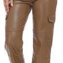 HDE Women's Faux Leather Cargo Pants with Pockets High Waisted Y2K Relaxed Pant (31, Brown)