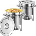 Soup Chafer 7QT Large Capacity Soup Chafer Sets of 2, Stainless Steel Round Soup Warmer w/Pot, Notched Lid & Fuel Holder, Catering Marmite for Party, Buffet, Event & Commercial Food Service (7QT-2 Pack)