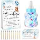 Roowest 62 Pcs Baby Shower Games Guess How Many Candies are in The Jar Sign 50 Small Guessing Games 10 HB Pencils and 1000 ml Milk Bottle for Baby Shower Gender Reveal Party(Blue,Bear)