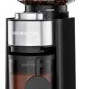 Aromaster Burr Coffee Grinder with 25 Grind Setting, Adjustable 2-12 Cups Timer, Professional Conical Coffee Bean Grinders for Home Use, 3-Ears Portafilter Holder, Anti-static, Cleaning Brush, Black