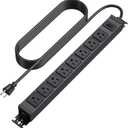 HHSOET Metal 360 Rotating Mountable Power Strip, 8 Outlet Gaming Table Mounted Long Power Strip, Heavy Duty Wall Mount Surge Protector with Switch,1200J,15A 125V 1875W, 3ft Power Cord.(Black)