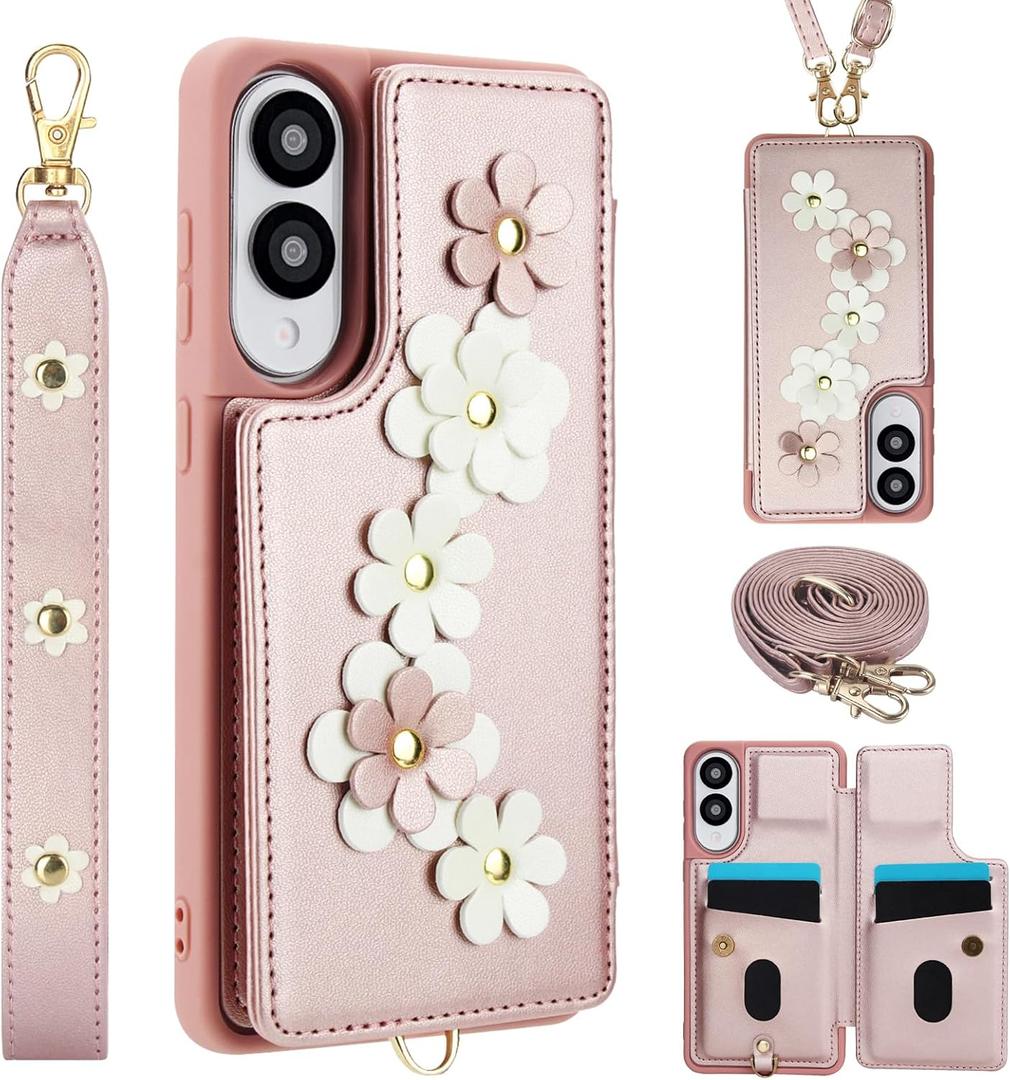 for Galaxy S25 Edge Case with Wallet, Magnetic Snap Flip Leather Cover with Flower Design Credit Card Holder Stand Wristband，Galaxy S25 Edge Protective Phone Case for Women